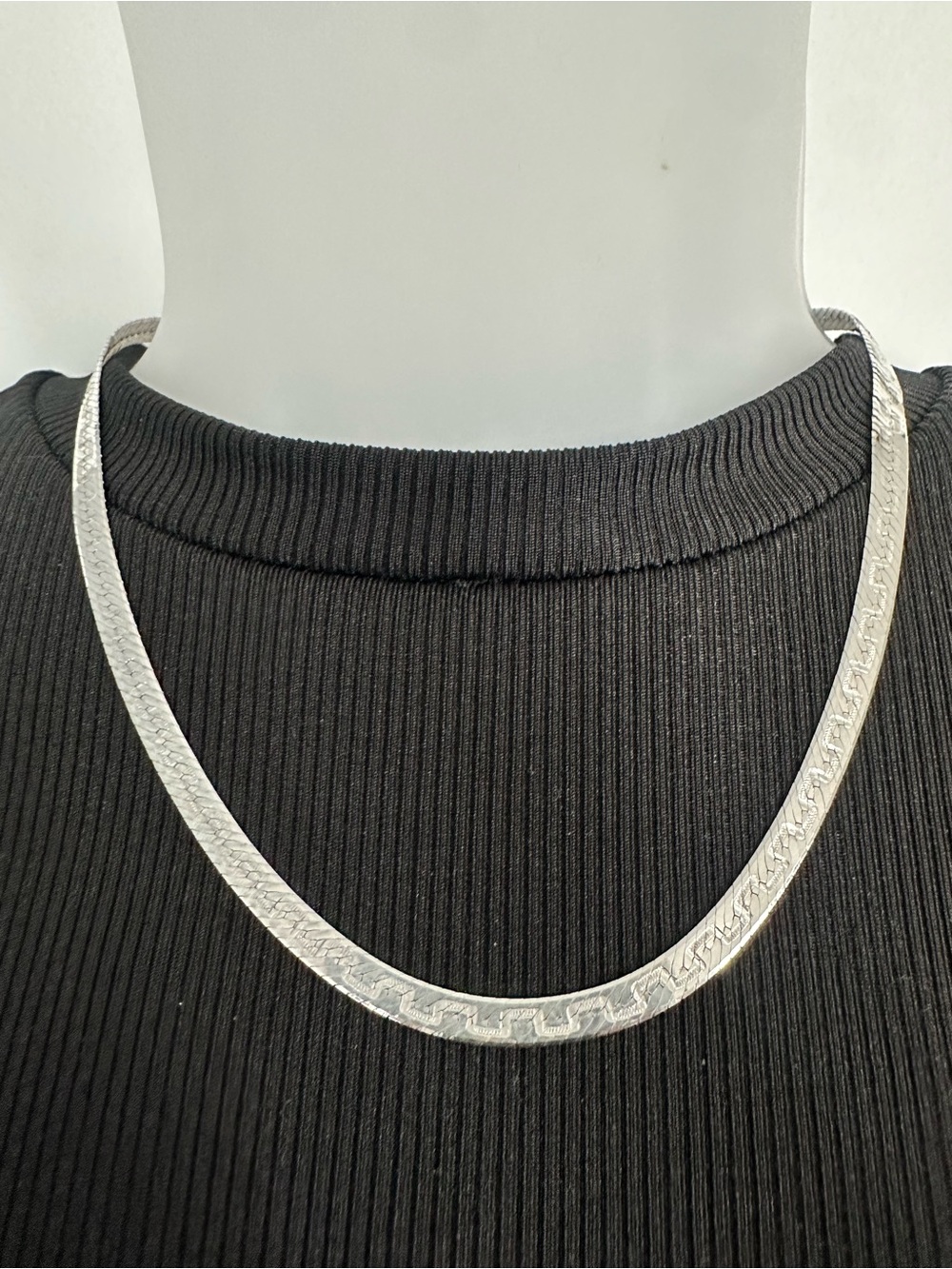 Vintage 925 Italian Silver 18 Inch Mirror/Herringbone Reversible Necklace